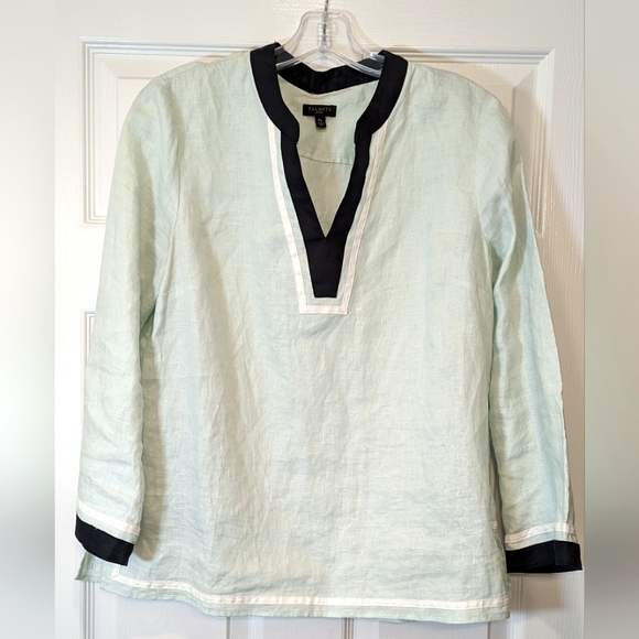 Talbot Linen mint green Seabreeze Linen Tunic Top shirt v neck loose fit size MP - Picture 2 of 7